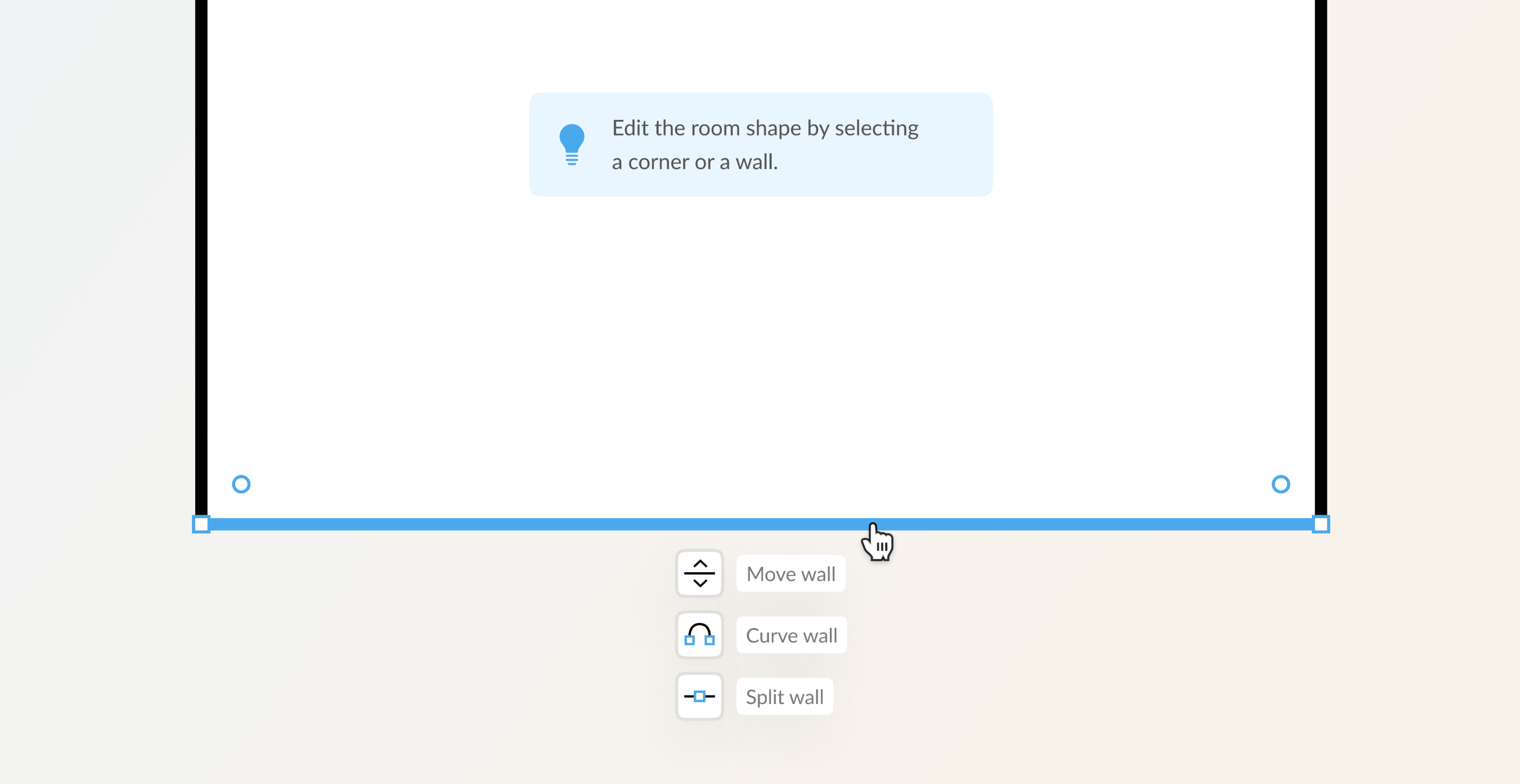 New design shows move indicators and extra options when hovering a wall.