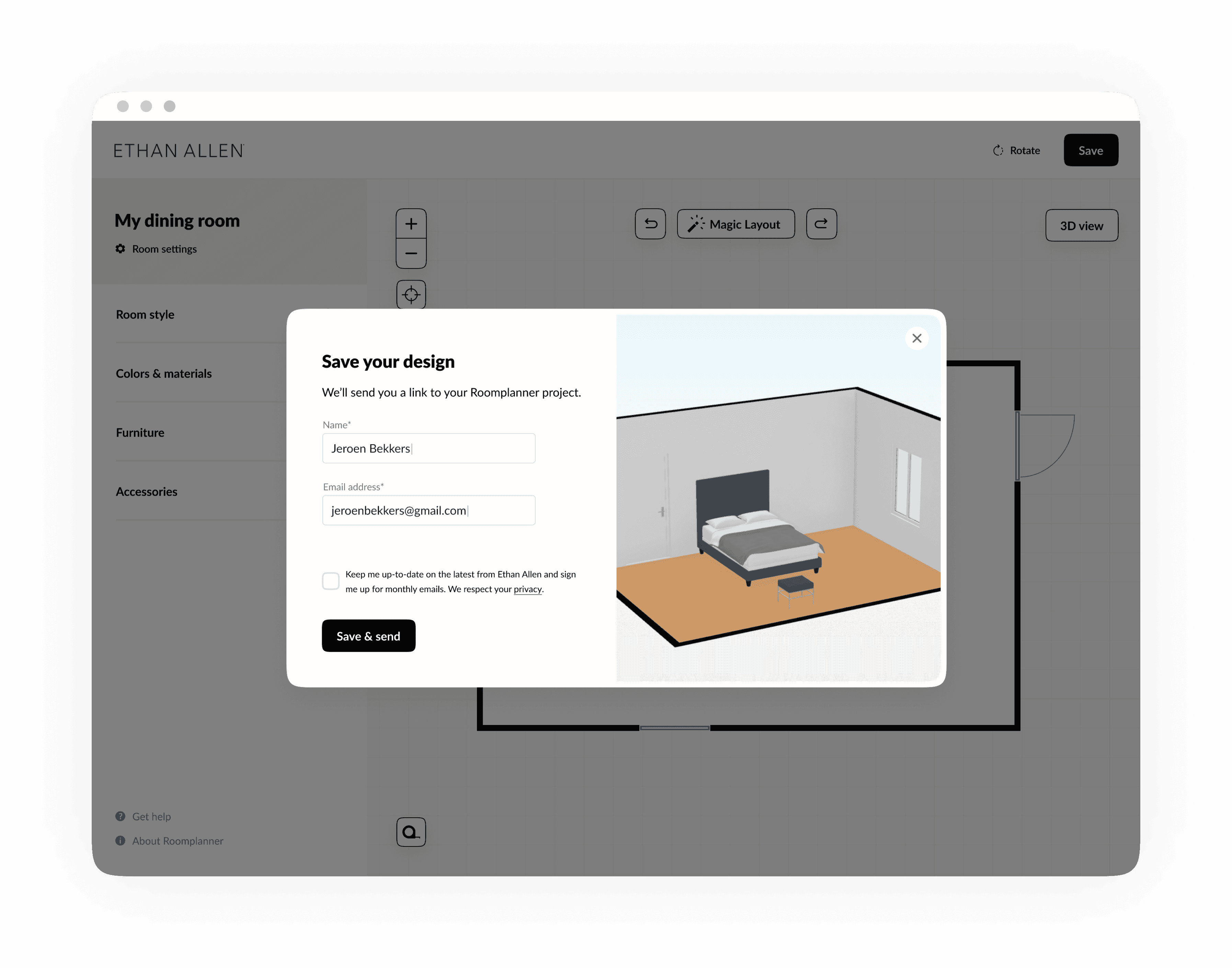 New modal in which design can be saved.