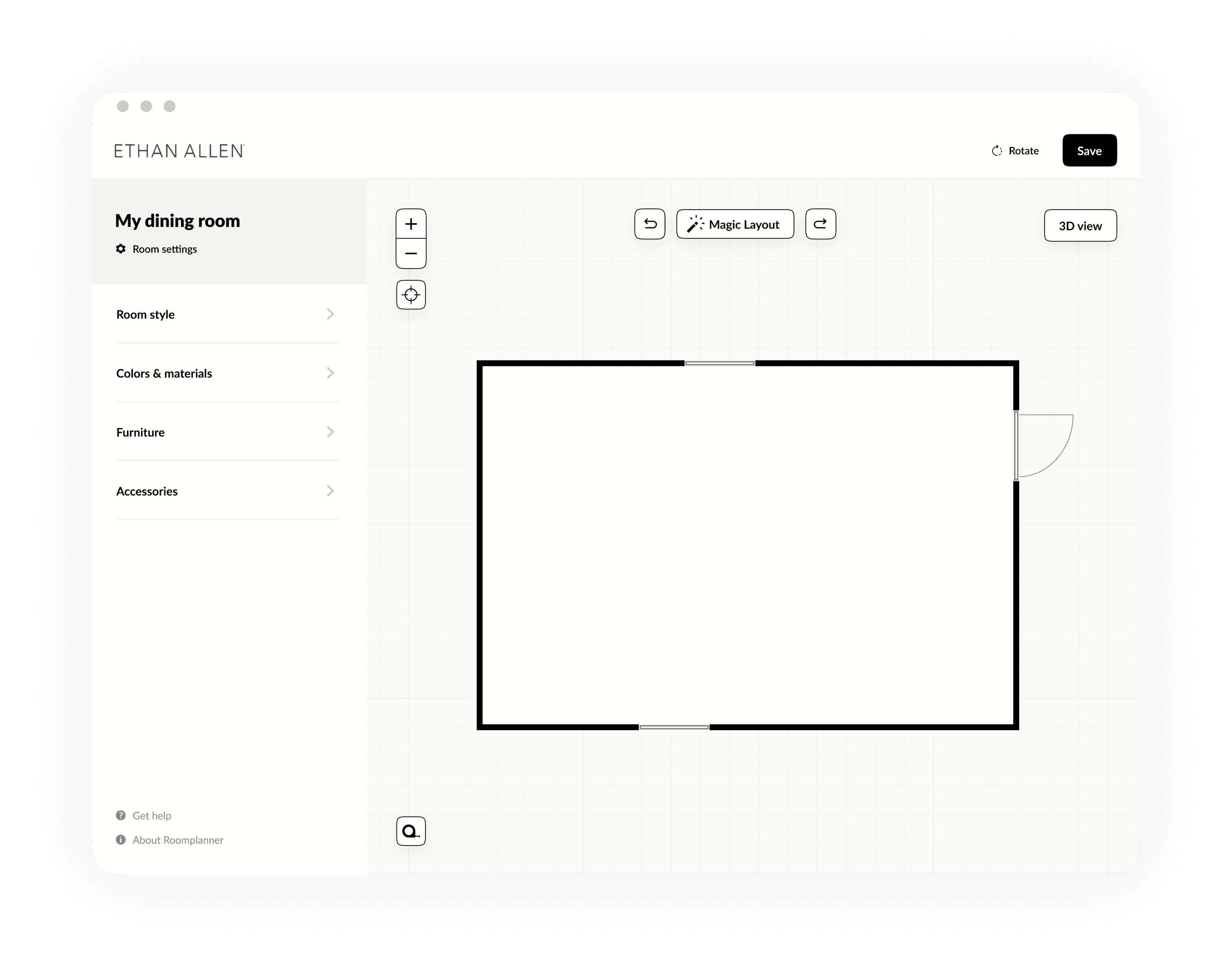 New home screen in which the room shape can be edited behind the 'Room settings' option.